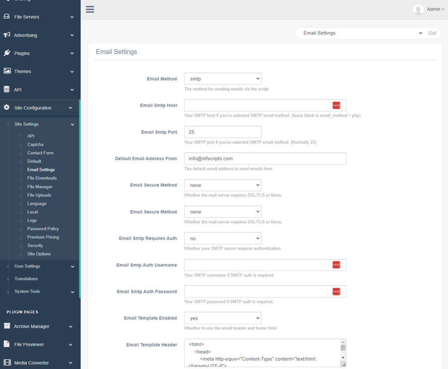 Yetishare - File Hosting Script - SMTP Settings